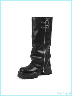 Women's Faux Leather Knee High Platform Combat Boots